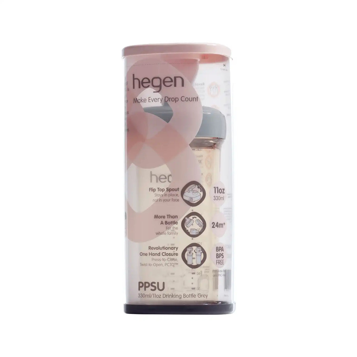 Hegen PPSU Drinking Bottle - 24 Months Plus - 330ml/11oz - Grey