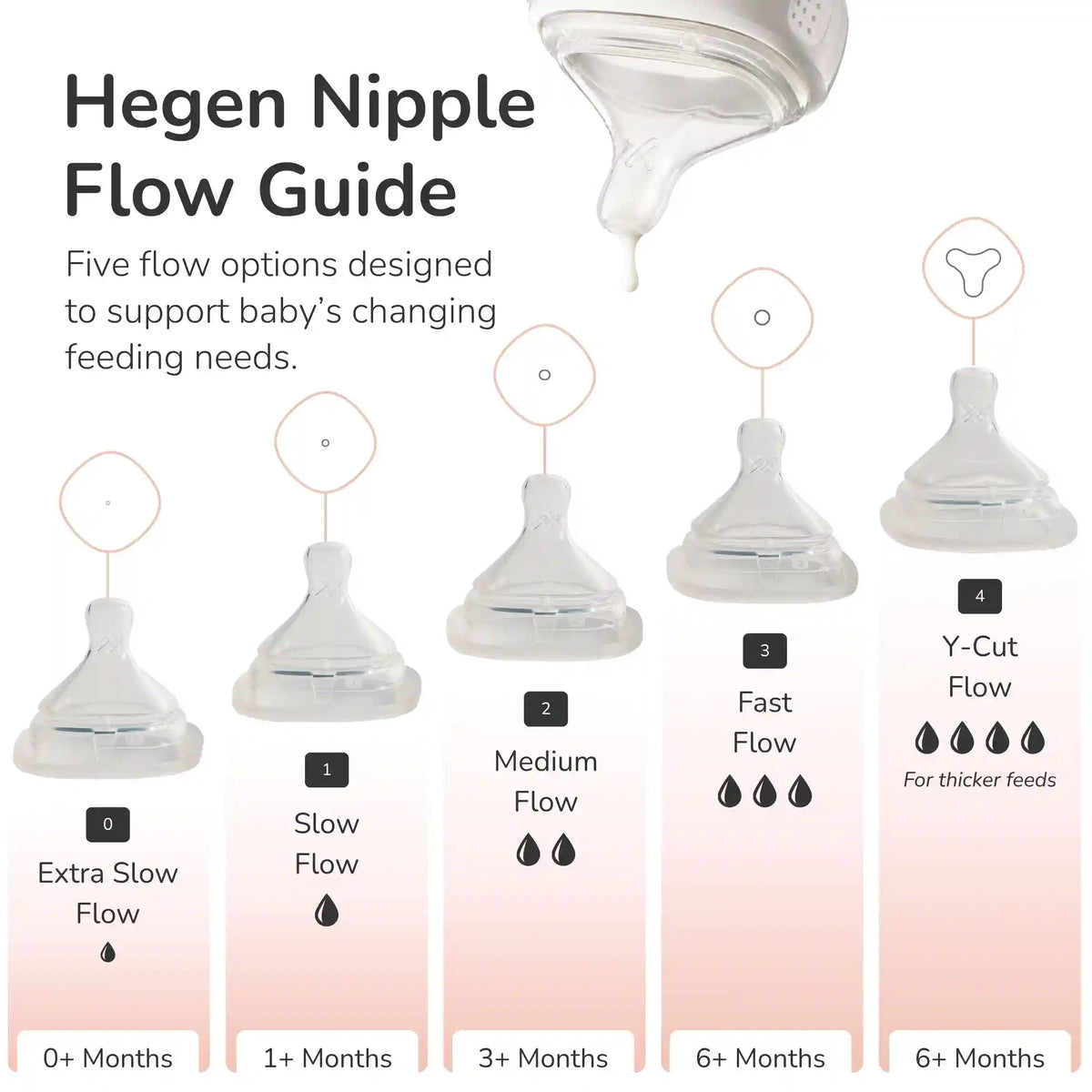 Hegen Nipple Medium Flow, 2-Pack (3 to 6 months)
