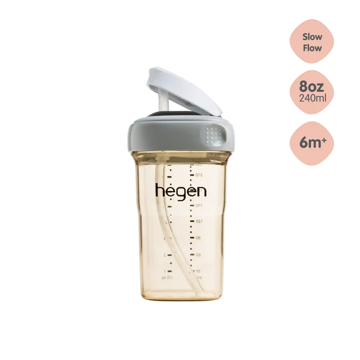 Hegen PPSU Straw Cup - 6 Months Plus - 240ml/8oz - Grey