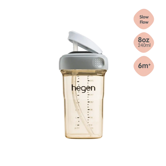 Hegen PPSU Straw Cup - 6 Months Plus - 240ml/8oz - Grey